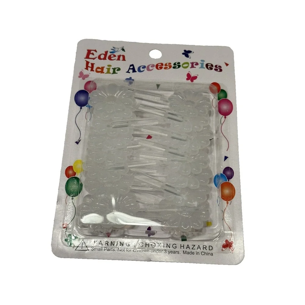 NEW‎ eden girls hair clips accessories clear floral flowers 18 COUNT